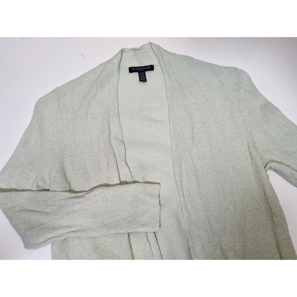 Eileen‎ Fisher Mint Green Open Front Cardigan Linen Blend Womens Size Petite M